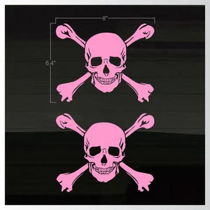 Skull and Crossbones PINK Color Set of 2 Vinyl Decals Stickers 8" x 6.4"  - Picture 1 of 1