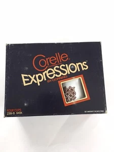 Corelle Expressions Batik Set of 4 White Brown Floral Coffee Cups 1970s Vintage - Picture 1 of 9
