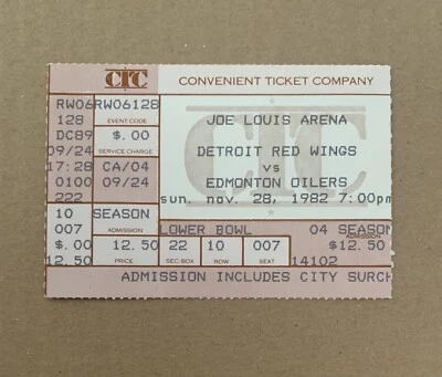 Detroit Red Wings Ticket Stub Oilers Messier 100th Goal Gretzky 4A 11/28/82 - Image 1 of 2