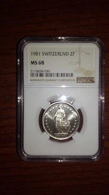 1981 Switzerland 2 Francs NGC MS68  **Top Pop** - Image 1 of 4