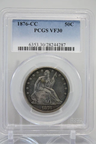 1876-CC Seated Liberty Half Dollar 50C PCGS VF 30 #4287 Cover