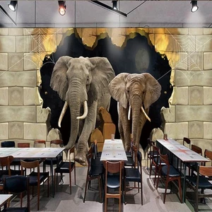 Vlies Fototapete Wandtapete Wandbilder 3D Elefant Gebrochen Wand 3815 - Picture 1 of 4