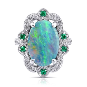 Australian Boulder Opal 5.24 carats with Diamonds 0.81 and Emeralds 0.61 carats - Picture 1 of 4