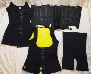4pc Shaperx Corset Black Boned Lace Up Waist Trainer Hot Shapers Vest Spanx Lot - Picture 1 of 9