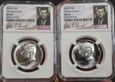2025 P D KENNEDY NGC MS66 HALF DOLLAR  2 COIN SET FIRST DAY ISSUE (As Pictured)% - Image 1 of 3