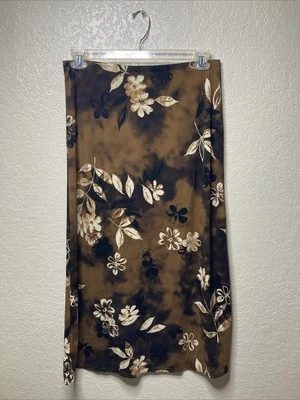 Saia Vintage Kathie Lee Tamanho 10 Maxi Marrom Floral Cintura Elástica Phoebe Buffay - Imagem 1 de 4