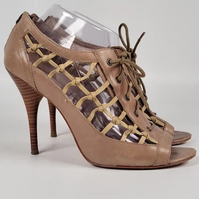 Plenty by Tracy Reese Shoes Women 40/ 9.5 - 10 Tan Leather Stiletto Heel Lace Up - Image 1 of 4