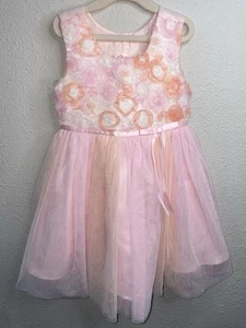 Jona Michelle Pink & Peach Floral Dress Girls Size 2T Tulle Bow Rosette - Picture 1 of 6