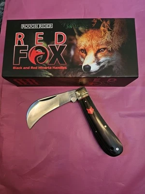 Faca dobrável Rough Rider Red Fox preta e vermelha alças Micarta - Imagem 1 de 4