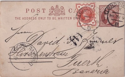 GB 1893, QV ½d brown superb postal stationery postcard uprated with ½d Jubilee - Image 1 of 2