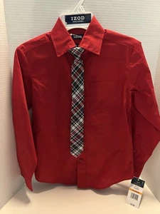 IZOD Boys Red Dress Shirt With Coordinating Clip Tie. Size 8. New With Tags. - Picture 1 of 3