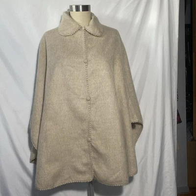 Poncho Alpaca Carmago Capa Chal Crochet Borde Abotonado Bronceado Talla Única Elegante Foto 1 de 4