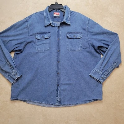 Wrangler Denim Shirt Comfort Flex Button Up Western Wear Rodeo 3XL Blue Denim - Image 1 of 4