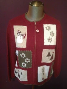 Ugly Christmas Sweater Womens Size M Medium Croft & Barrow Red Full Zip - Picture 1 of 9