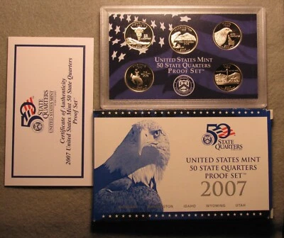 2007-S US Mint State Quarter 5 Coin Proof Set Box & COA - Image 1 of 3
