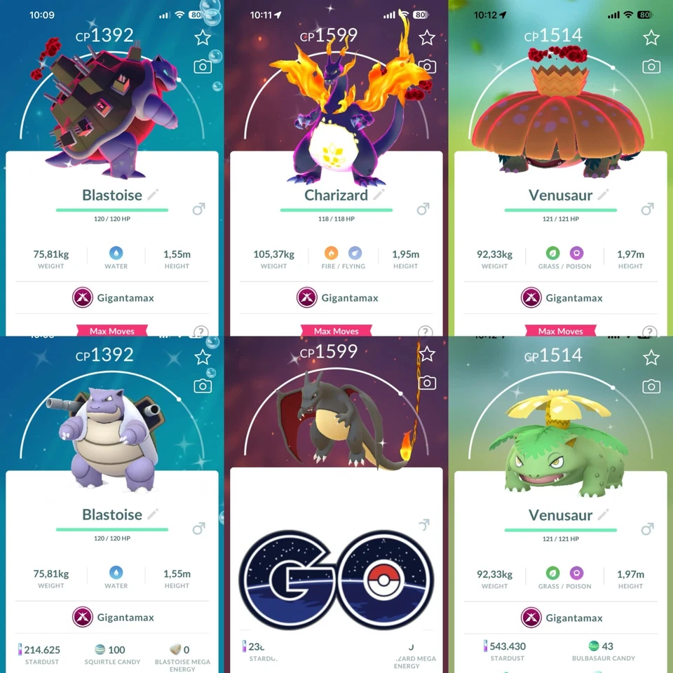 Pokémon Go - Shiny Gigantamax Charizard - Blastoise - Venusaur -TRADE or PTC 80k