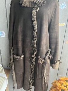 real.sheepskin coat, women's Suede Coat With Fringes size  8 / M  Brown - Picture 1 of 10