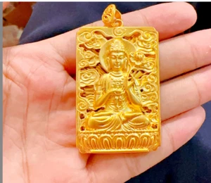 Men's auspicious Buddha 22K 23K 24K Thai Baht Gold Filled Yellow GP Necklace - Picture 1 of 5