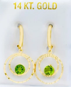 GENUINE 1.48 Cts PERIDOT DANGLING EARRINGS 14K SOLID GOLD -MADE IN USA - NWT - Picture 1 of 5
