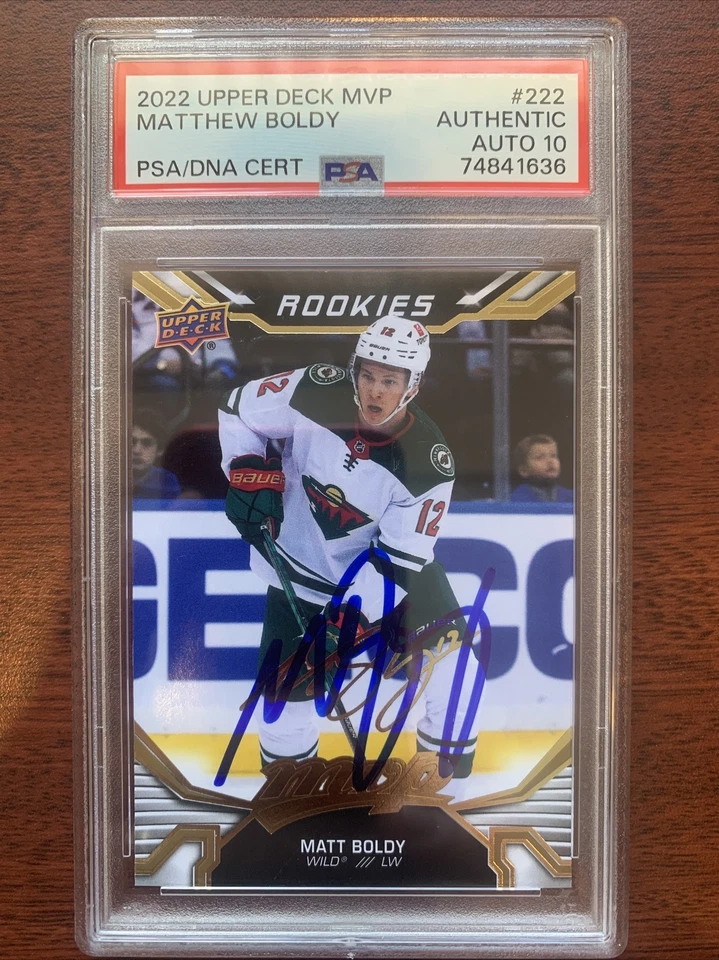 MATT BOLDY SIGNED 2022 UPPER DECK MVP ROOKIE AUTOGRAPHED HOCKEY CARD PSA 10 AUTO - Image 1 of 4