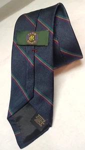Club R Room Tie Silk Repp Woven in England Striped Navy Blue 3" USA Handmade - Picture 1 of 8
