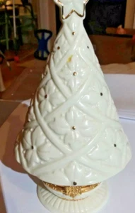 Ceramic Chirstmas Tree Trinket Box White Gold stars 6.5" hinged figurine decor - Picture 1 of 2