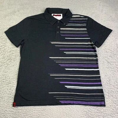 Hawk Polo Shirt Adult Extra Large  Black Colorful Striped Rugby Casual Mens - Image 1 of 4