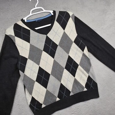 Gap Sweater Mens M Black White V Neck Argyle Diamond Knit Grandpa Golf Preppy - Image 1 of 4