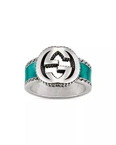 Gucci Sterling Silver Interlocking G Turquoise Enamel 14mm YBC645572001015 - Picture 1 of 2