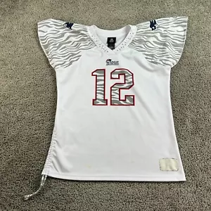 New England Patriots Shirt Womens L White Tom Brady Cinch Up Rhinestone Reebok * - Picture 1 of 12