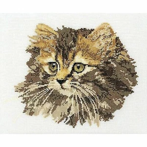 Cross-stitch kit Cat To Hair Long Brown 930 thea gouverneur Linen Fabric - Picture 1 of 6