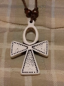White Ankh key of life  Pendant Charm / Adjustable Necklace Rope  - Picture 1 of 3