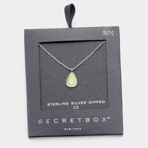 UNDERCOVER Avocado Necklace Tiny Secret Box Gift Delicate Dainty CZ Jewelry S SILVER DIPPED