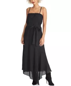 Rachel Roy Dress Isla Striped Asymmetrical Women Midi Black Sz M NEW NWOT 505 - Picture 1 of 2