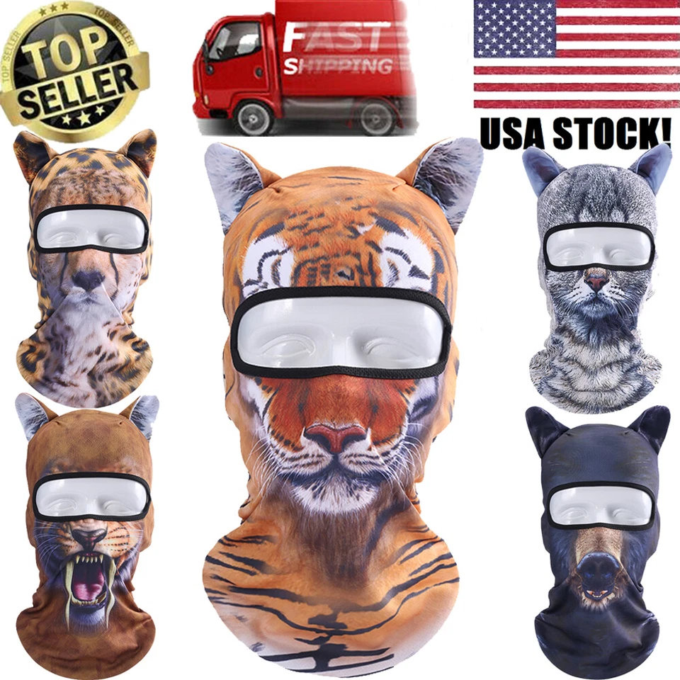 3D Animal Halloween Balaclava Tiger Dog Face Mask Sun UV Protection Face Cover - Image 1 of 4
