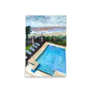 Poster Soon, Poolside at the Beach Original Painting Art Print - Picture 1 of 10