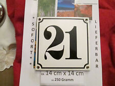Hausnummer Emaille Nr. 21 schwarze Zahl auf weißem Hintergrund 14cm x 14cm .....
