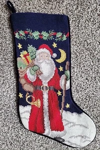 Lands End Weihnachtsmann Nadelspitze Weihnachten Strumpf Rohling Marine Wolle Urlaub C50 - Bild 1 von 11