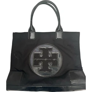 Borsa Tory Burch Ella Logo Nera Doppio Manico Bordo Verniciato Nylon Difetto **LEGGI - Foto 1 di 10