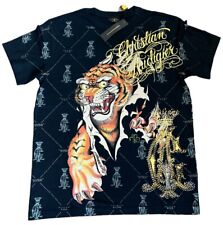 Christian Audigier Ornamental Tiger AOP Black T Shirt Size M