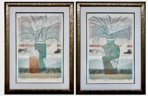 Rotkehlchen "Keramik II & III" individuell gerahmte Lithographie PAAR handsignierte Kunst - Bild 1 von 9