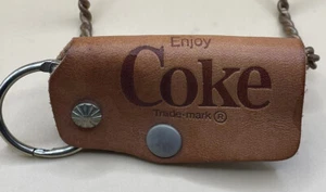Handcrafted Leather Coke Keychain- 2.5 X 1.5 NEW - Picture 1 of 5