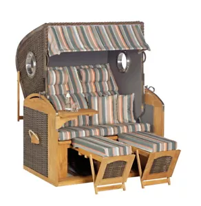 Strandkorb Liegemodell Rustikal 305 Z Comfort XL +seitlichen Bullaugen Stoff1235 - Bild 1 von 1