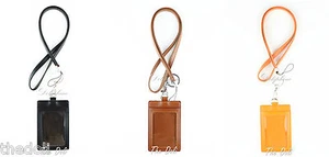 Leather Lanyard with 1 Window and 1 Slot 4 layers Vertical ID Badge Name Holder - Picture 1 of 10