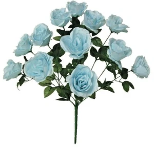 Light Blue 12-4" Rose 21" Bush Silk Flower Home Outdoor General Decor Craft - Picture 1 of 1