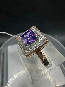 Rose gold tanzanite ring cz princess cut purple steel ladies classy new 1162 - Picture 1 of 9