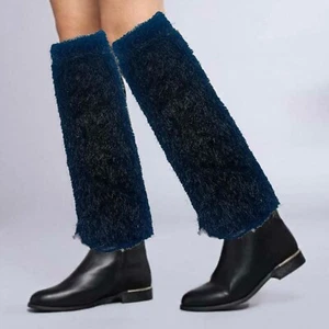 Women Color Black Faux Fur Leg Warmer Lady Casual Boot Cover Santa Winter Warmer - Picture 1 of 3