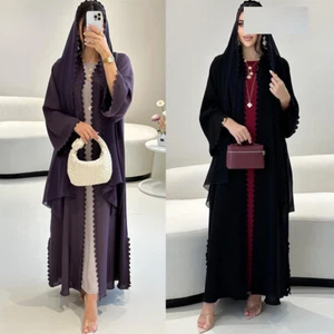 Dubai Turquía Mujeres Elegante Abaya Musulmana Vestido Largo Caftán Bufanda Kimono Fiesta Nuevo - Imagen 1 de 18