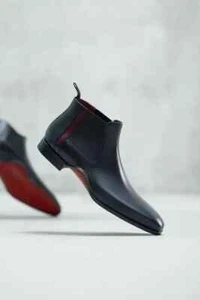 Handmade Men Leather Boot Genuine Black Chelsea Slip-On Formal Dress Party Shoe - Bild 1 von 4