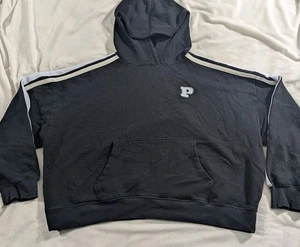 Victoria’s Secret PINK Pullover Hoodie Sz XL Black W/ White Stripes - Picture 1 of 6